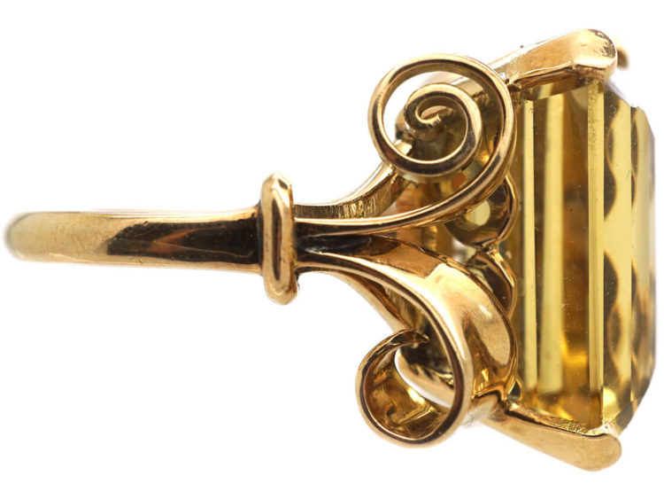 Retro 18ct Gold & Large Rectangular Citrine Ring