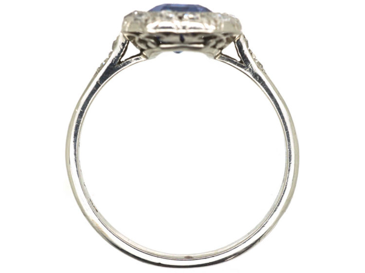Art Deco Ceylon Sapphire & Diamond Platinum Octagonal Shaped Ring