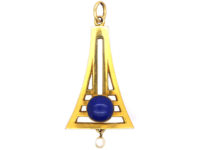 Art Deco 14ct Gold, Lapis Lazuli & Pearl Pendant