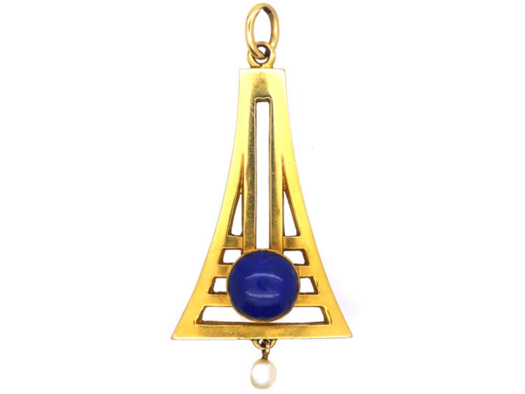 Art Deco 14ct Gold, Lapis Lazuli & Pearl Pendant