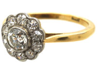 Edwardian 18ct Gold & Platinum, Diamond Daisy Cluster Ring