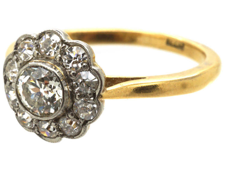 Edwardian 18ct Gold & Platinum, Diamond Daisy Cluster Ring