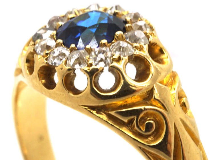 Victorian 18ct Gold, Sapphire & Diamond Cluster Ring