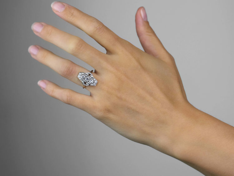 Art Deco Platinum & Diamond Geometric Ring