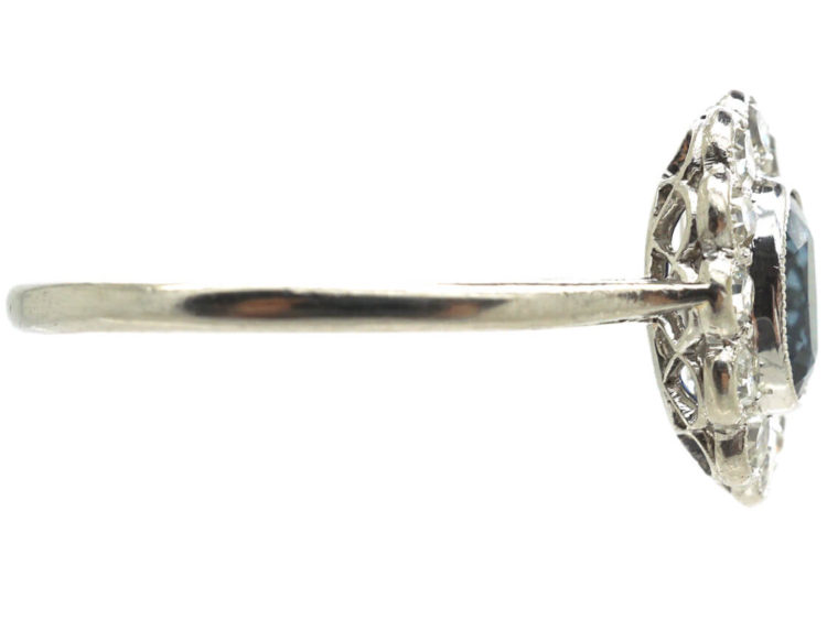 Edwardian Platinum, Sapphire & Diamond Oval Cluster Ring
