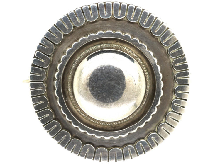 Victorian Round Silver Brooch with Locket Back