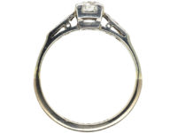 Art Deco 18ct Gold & Platinum, Diamond Solitaire Ring with Diamond Set Shoulders