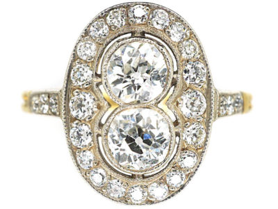 Art Deco 18ct Gold & Platinum Oval Diamond Ring