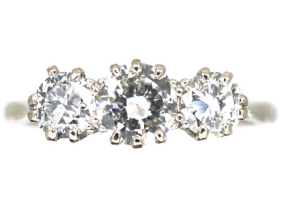 Art Deco Platinum, Three Stone Diamond Ring