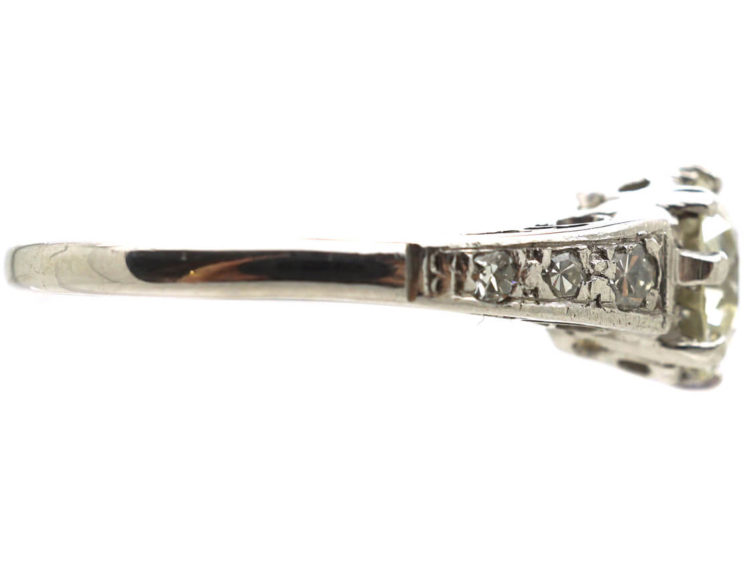 Art Deco Diamond Solitaire Ring with Diamond Set Shoulders