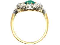 Edwardian 18ct Gold Colombian Emerald & Diamond Cluster Ring