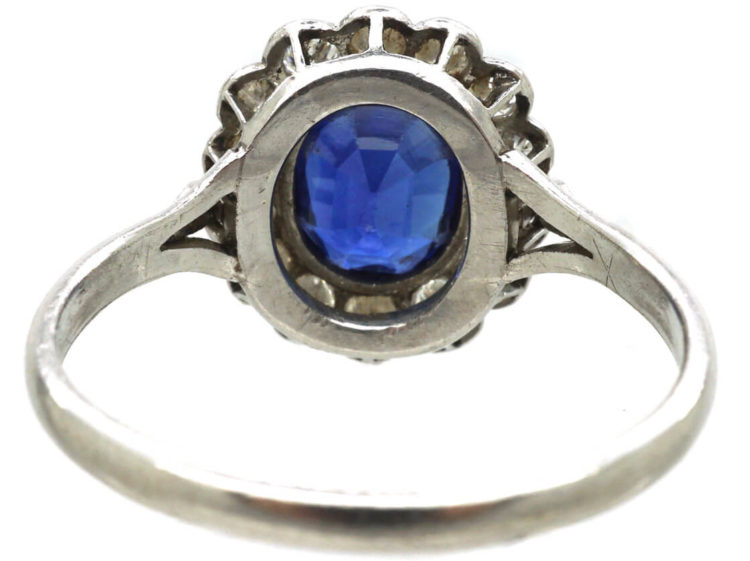 Edwardian Platinum, Sapphire & Diamond Oval Cluster Ring