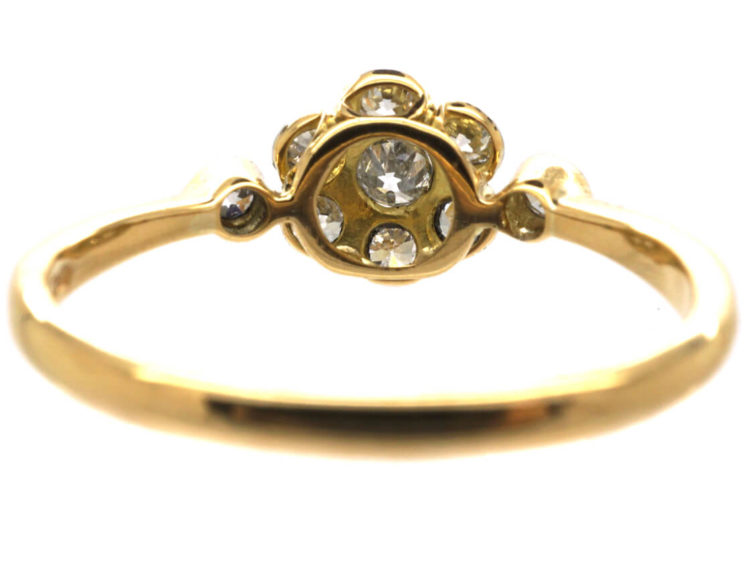 Edwardian 18ct Gold & Platinum, Diamond Cluster Ring With Diamond Set Shoulders
