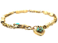 Georgian 15ct Gold & Turquoise Bracelet with Hand Clasp & Heart in Original Case