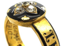 Victorian 18ct Gold, Diamond & Black Enamel Mourning Ring