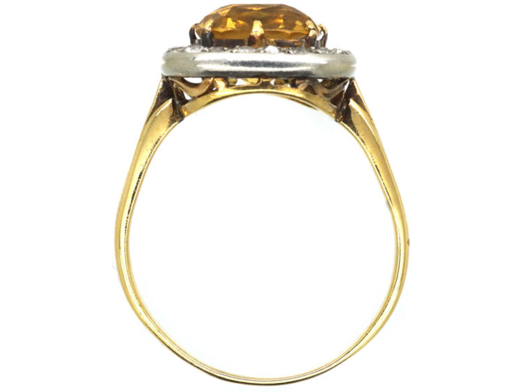Art Deco 18ct Gold & Platinum, Citrine & Diamond Ring