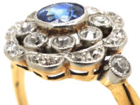 Edwardian 18ct Gold & Platinum, Sapphire & Diamond Cluster Ring