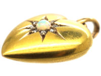 Edwardian 15ct Gold Rose Diamond & Opal Heart Shaped Pendant