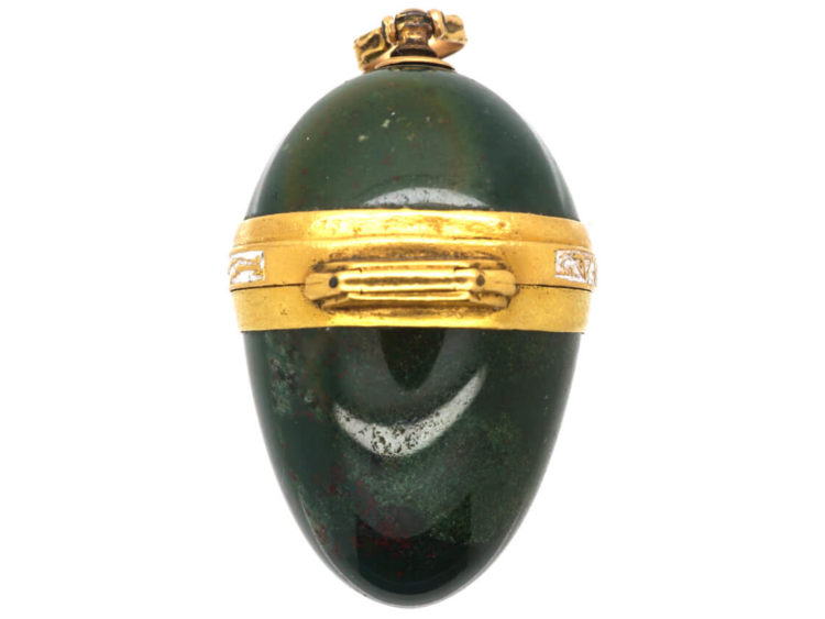 Georgian 18ct Gold, Enamel & Bloodstone Opening Bomboniere Pendant