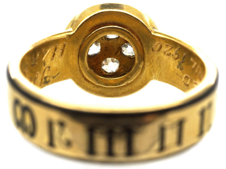 Victorian 18ct Gold, Diamond & Black Enamel Mourning Ring