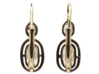 Art Deco 14ct White Gold, Two Stone Diamond Oval Drop Earrings