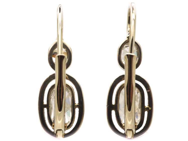 Art Deco 14ct White Gold, Two Stone Diamond Oval Drop Earrings