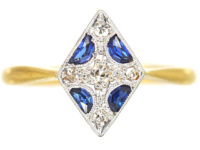 Art Deco Sapphire & Diamond, Diamond Shaped Ring