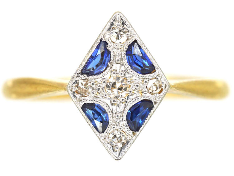 Art Deco Sapphire & Diamond, Diamond Shaped Ring
