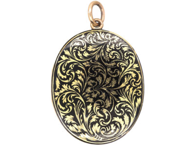 Victorian 18ct Gold & Black Enamel Oval Mourning Locket