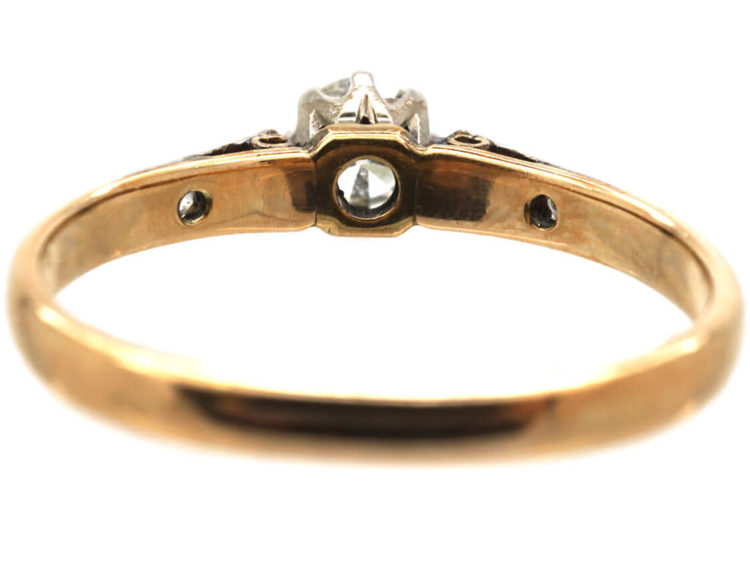 Art Deco 18ct Gold & Platinum, Diamond Solitaire Ring with Diamond Set Shoulders