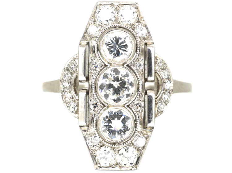 Art Deco Platinum & Diamond Geometric Ring