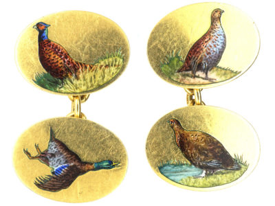 18ct Gold & Enamel Game Bird Cufflinks by Cropp & Farr