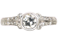 18ct White Gold Solitaire Diamond Ring with Pave Set Diamond Shoulders