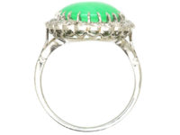 Art Deco Platinum,Jade & Diamond Oval Cluster Ring