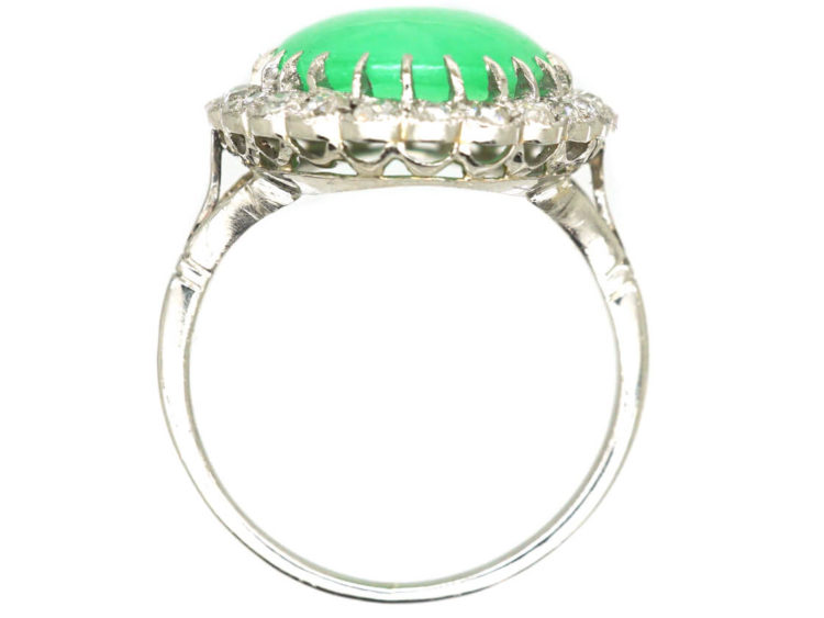 Art Deco Platinum,Jade & Diamond Oval Cluster Ring