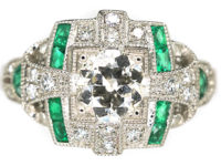 Art Deco 18ct White Gold Emerald & Diamond Ring