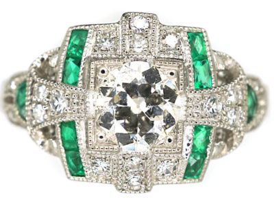 Art Deco 18ct White Gold Emerald & Diamond Ring Art Deco 18ct White Gold Emerald & Diamond Ring