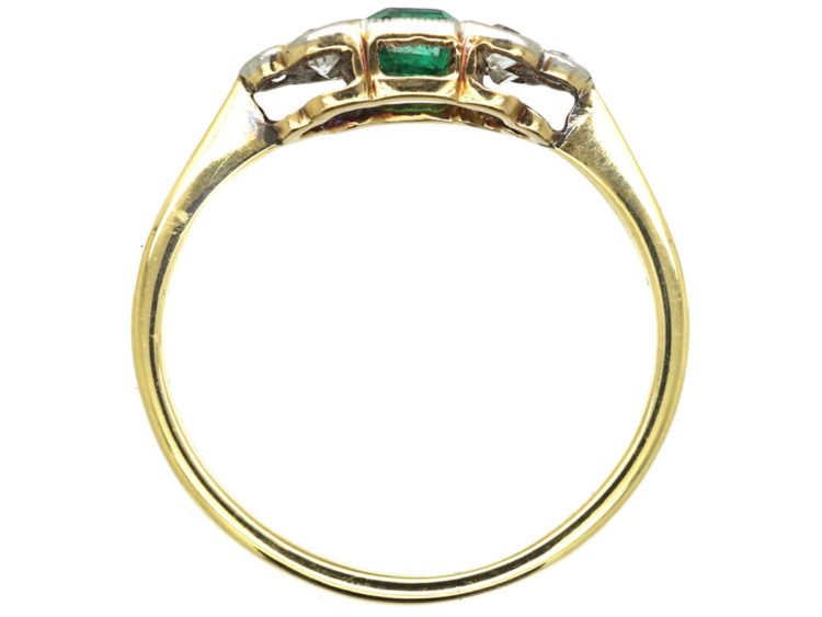 Art Deco 18ct Gold & Platinum, Emerald & Diamond Ring