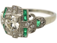 Art Deco 18ct White Gold Emerald & Diamond Ring