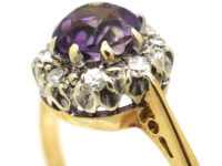 18ct Gold, Amethyst & Diamond Cluster Ring