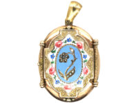 Victorian 9ct Gold, Forget Me Not Enamel & Natural Split Pearl Oval Locket