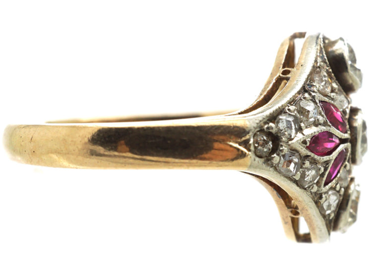 Art Deco 14ct Gold & Platinum, Ruby & Diamond Ring