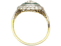 Art Deco 14ct Gold & Platinum, Diamond & Emerald Target Ring