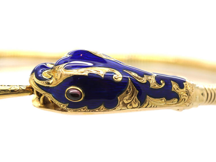 19th Century 14ct Gold & Blue Enamel Snake Necklace