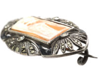 Silver & Marcasite Carved Shell Cameo Brooch by Theodor Fahrner