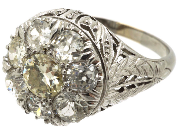 Art Deco 18ct White Gold Diamond Cluster Ring