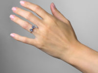 Art Deco 18ct Gold, Sapphire, Diamond & Rose Diamond Bow Ring