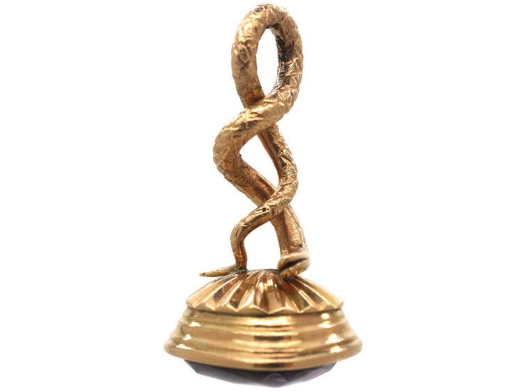 Georgian 15ct Gold Cased Snake Seal with Plain Amethyst Base