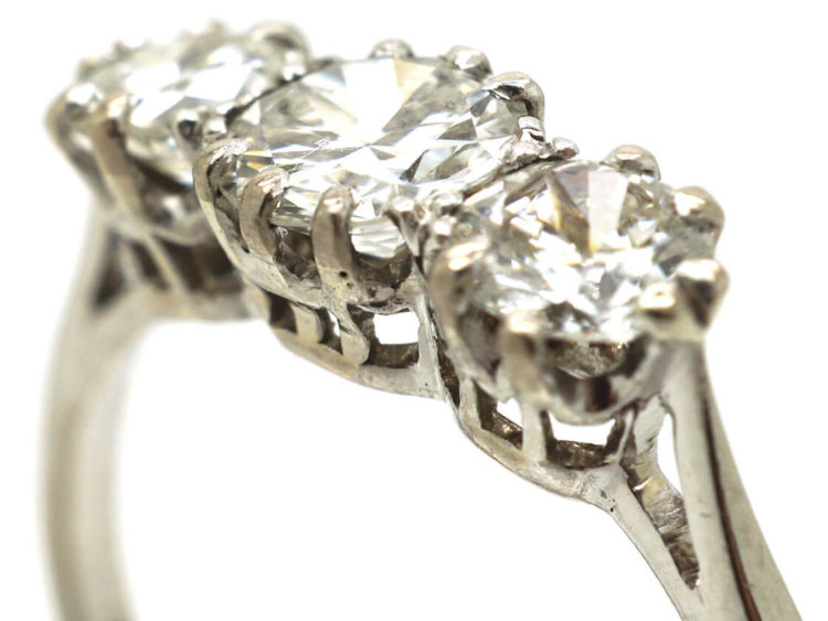 Art Deco Platinum, Three Stone Diamond Ring
