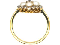 Edwardian 18ct Gold Natural Pearl & Diamond Cluster Ring